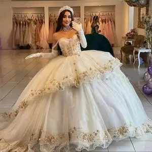Rhinestone Pink Princess Quinceanera Dresses Off Shoulder Sweet 15 16 Dresses Prom Ball Gowns with 3D Floral