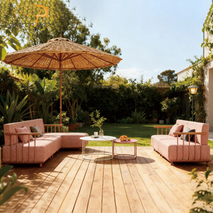 Mobilier d'extérieur moderne en <span class=keywords><strong>aluminium</strong></span> Canapés <span class=keywords><strong>de</strong></span> <span class=keywords><strong>jardin</strong></span> Transfert thermique en bois Couleur Resort 4 pièces Patio Sectionnel Lounge Sofa Set - Product Image 1