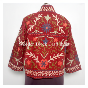 Custom Made Embroidered cotrise Woven Wool Jackets with Cotton Filled Artisan Craftsmanship Windproof Multi Coloured jacket - Product Image 1