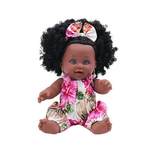 定制批发价格重生婴儿娃娃新到逼真12英寸毛绒娃娃女孩乙烯基黑色娃娃非洲头发