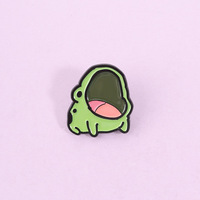 En gros, Pin's en émail et métal personnalisé en forme de grenouille mignonne à bouche ouverte, prix de gros pour vêtements, sacs à dos et vestes