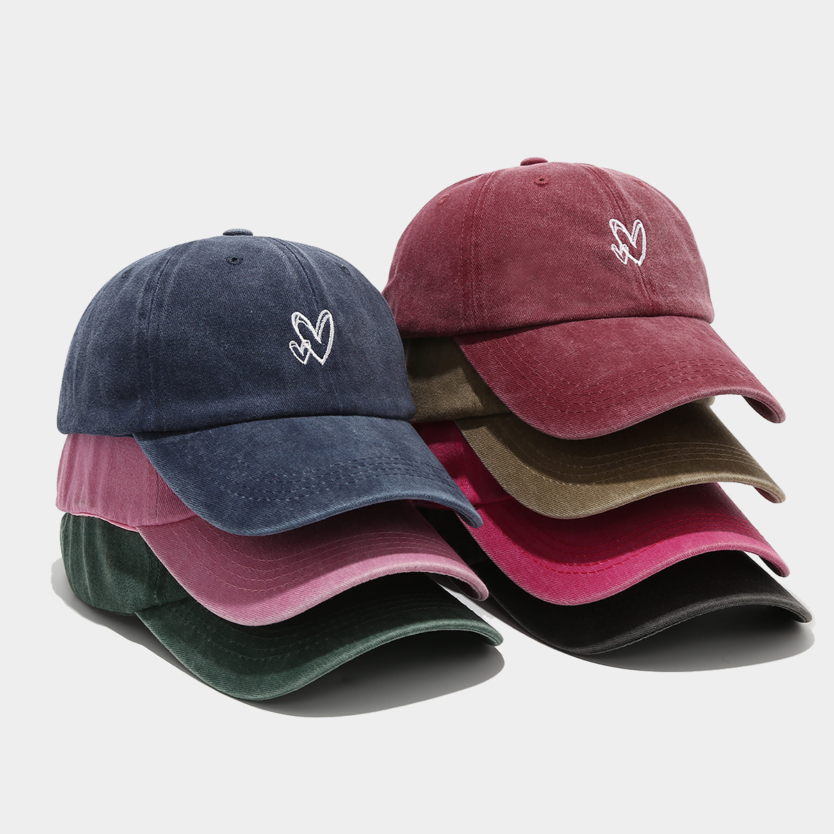 Couple Size Heart Old Peaked Cap Outdoor Sports and Leisure Soft Top Retro Sun Hat Vintage European and American Baseball Cap