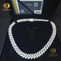 Feu bijoux rappeur élégant GRA certificat 925 argent massif 14mm deux rangées pierre glacé Hip Hop FL Moissanite chaîne à maillons cubains
