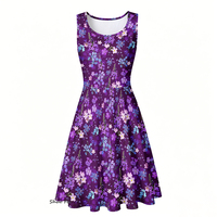 Robe d'été sans manches pour femme, coupe patineuse, imprimé floral violet vibrant, style A-line, avec poches latérales, mini-robe de soirée fleurie