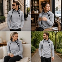 Sweat à capuche premium personnalisé pour homme à double fermeture éclair et col montant – Respirant, coupe ample, couleur unie, vêtement de sport numérique pour l'automne, pour commande OEM/ODM