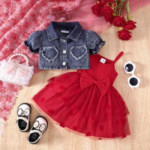 Nouvel Ensemble Décontracté d'<span class=keywords><strong>Automne</strong></span> pour Filles, Comportant une <span class=keywords><strong>Tenue</strong></span> Deux Pièces en Jean à Manches Courtes avec Manteau et Jupe, Mode Enfant - Product Image 4