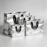 Tas Kertas Perak Kustom, Tas Kertas Holografik Perak Mengkilap, Tas Kemasan Hadiah dengan Logo Foil Cetak Kustom