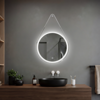 Meilleur prix pour un miroir de salle de bain rond rétroéclairé par LED, sans cadre, avec sangle de suspension, interrupteur tactile 3 couleurs, avec prise, cadre arrière en aluminium
