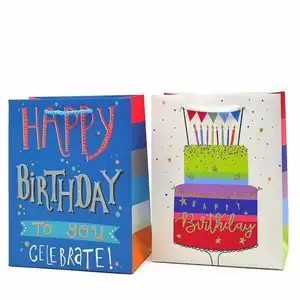 Hete Verkoop Groothandel Gelukkige Verjaardag Papieren Geschenkverpakkingstassen Met Lint Handvat Kleurrijke Zoete Ontwerpen Geven De Voorkeur Aan Kinderen Volwassenen Feest