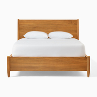 Lit de rangement minimaliste en bois massif, finition teck naturel, taille King, avec tiroirs sous le lit, pour usage hôtelier