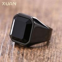 Herren Titan Stahl Ring Set Persönlichkeit Black Stone HipHop Schmuck 18 Karat Gold gefüllt plattiert Männer