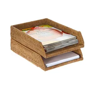 New Collection Multi Shape Rattan Tray Style Document Holder Desk Organizers For Home Office Wholesale