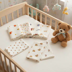Couverture Bébé Personnalisable en Coton Mousseline Imprimée, 2 Couches Respirantes, Gaze Froissée, Langes d'Emmaillotage pour Nouveau-né, <span class=keywords><strong>Couette</strong></span> d'Été pour Crèche - Product Image 1