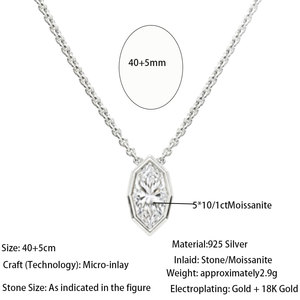 <span class=keywords><strong>Collana</strong></span> con Pendente in Moissanite Taglio Marquise da 1ct, Argento S925 con Micro Incastonatura, OEM/ODM - Product Image 3