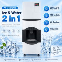 Distributeur de glace et d'eau robuste, production quotidienne de 250 kg, 110 V 60 Hz, refroidissement par air, unité commerciale pour restaurants, hôtels, cafés