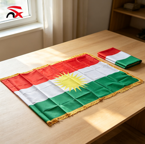 Bannière décorative suspendue d'intérieur 90*150cm, pompon doré, satin rouge, blanc, vert, drapeau du Kurdistan pour ornement de maison - Product Image 5