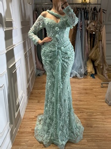 Vestido <span class=keywords><strong>de</strong></span> Noche Sirena con Encaje Floral 3D Verde Salvia 2026, Elegante Vestido <span class=keywords><strong>de</strong></span> <span class=keywords><strong>Fiesta</strong></span> <span class=keywords><strong>de</strong></span> Boda <span class=keywords><strong>para</strong></span> Mujer - Product Image 1