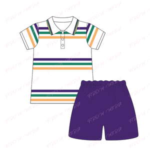 Abbigliamento <span class=keywords><strong>per</strong></span> bambini da due fratelli abbinati Mardi Gras <span class=keywords><strong>Polo</strong></span> Set pagliaccetto in cotone viola verde dorato a righe carnevale vestito da ragazze - Product Image 4