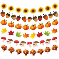 Guirlande d'automne à 6 brins avec tournesol, écorce d'acorn, citrouille, feuille d'érable, champignon, dinde – Décoration suspendue pour fête de Thanksgiving