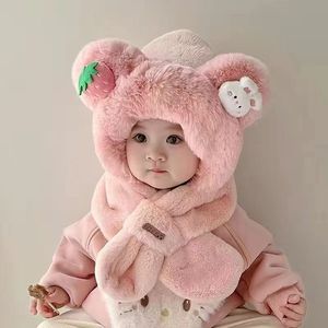 Ensemble chapeau et écharpe en peluche pour enfants, protection du cou chaude, 52-54cm, couvre-chef pour bébé fille et garçon, automne et hiver - Product Image 1