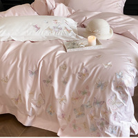 Ensemble de literie en coton pur, couleur unie, broderie de fleurs, style luxe léger, vente en gros