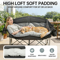 Chaise de camping d'extérieur 3 places rembourrée, triple canapé pliant robuste, fauteuil pliant à quatre sections avec porte-gobelet, cadre en aluminium, design moderne