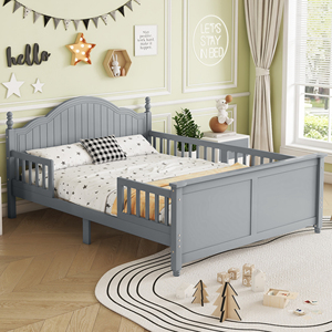 <span class=keywords><strong>Lit</strong></span> plateforme en bois gris pleine grandeur avec tête et pied de <span class=keywords><strong>lit</strong></span> – Cadre de <span class=keywords><strong>lit</strong></span> élégant pour chambre d'enfant - Product Image 4