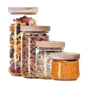 Stackable airtight storage jar glass container set for food large and small