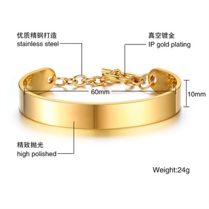 18k Gold Vacuum Plating Blank Bar Customizable Logo Personalized Bangle Stainless Steel Chain Link <b>Bracelet</b> for Women - Product Image 3