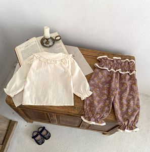 Engepapa per ragazze autunno neonato camicia a maniche lunghe Top con stampa pantaloni di fiori alla moda vestiti per neonati - Product Image 4