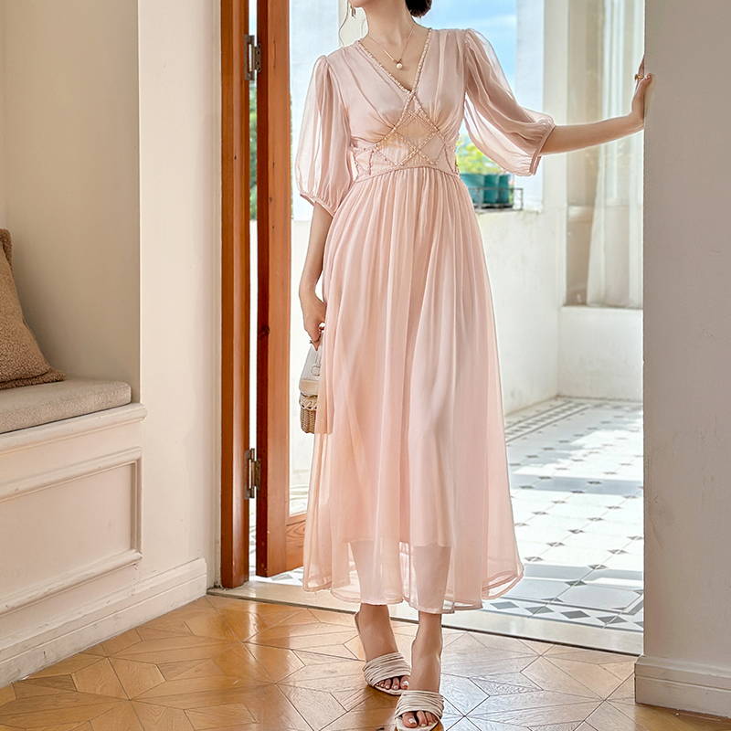 Pink Tea Length Mother of the Bride Wedding Dresses