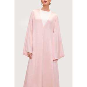 Liana Ouvert Abaya avec Manches Évasées Modeste Soirée Rose Perle Robe - Product Image 3