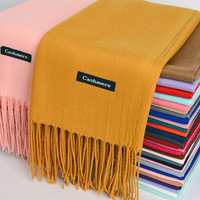 Prêt à expédier plaine solide léger cachemire Logo écharpe pour Dubaï pas cher prix Hijab chaud femmes hiver châle Pashmina