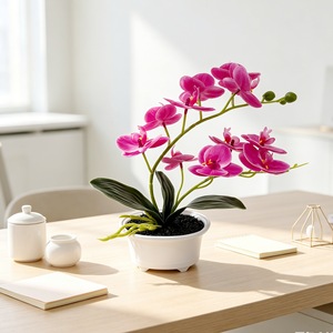 Plante artificielle Phalaenopsis Orchidée, 11 fleurs blanches avec des taches roses, en pot en caoutchouc souple, décoration de bureau, décoration de mariage, décoration de la maison - Product Image 4