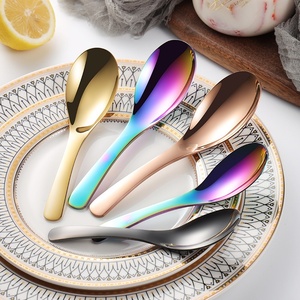Ensemble <span class=keywords><strong>de</strong></span> cuillères à soupe en acier inoxydable finition miroir, robustes, à manche court, style asiatique, pour ramen, riz, thé, café, dessert, vaisselle - Product Image 3