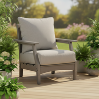 Fauteuil de jardin moderne en HDPE résistant aux intempéries, gris, anti-décoloration, avec coussin amovible pour terrasse et véranda