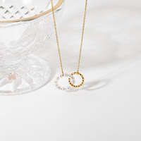 Colliers en acier inoxydable plaqué or 18K, chaîne à maillons à Double cercle, ras du cou, perles, pendentifs pour femmes