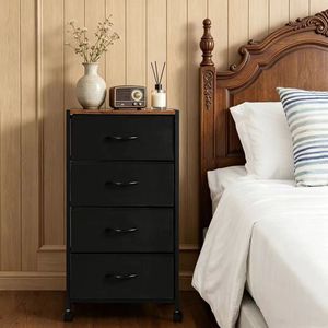 Living Room Cabinet 4 <b>Drawer</b> Black Fabric <b>Storage</b> Cabinet With Wheels <b>For</b> Home Use - Product Image 3