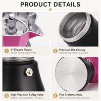 Kingze Premium Trendy Moka Cafetière Aluminium Cuisinière Espresso Percolateur Cafetière Portable 3/6 Tasses Italienne Moka Pot
