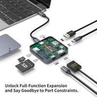 Hub USB C 9 en 1 de Aleación de Aluminio con Ranura para SSD M.2 NVMe, 10 Gbps, 4K60Hz HDTV, 100W PD, USB-C/USB-A 3.2, Lector de Tarjetas SD/TF, Magnético, en Stock