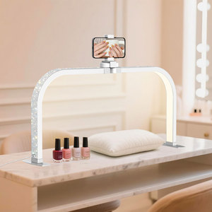 Lámpara LED de escritorio ajustable en forma de U con soporte para teléfono, para manicura, estética, estación de trabajo, control táctil, luz cálida regulable - Product Image 1