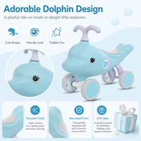Vélo d'équilibre LED durable en nylon pour enfants, motif dauphin, sans pédales, jouet de marche pour bébés, cadeau d'anniversaire pour garçons et filles, en acier