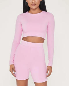 OEM Confortevole Stretto Allenamento Shirt Maglie A Manica Lunga <span class=keywords><strong>Donna</strong></span> Casual Traspirante di Fitness Sport Palestra Top <span class=keywords><strong>Pantaloncini</strong></span> Biker - Product Image 6