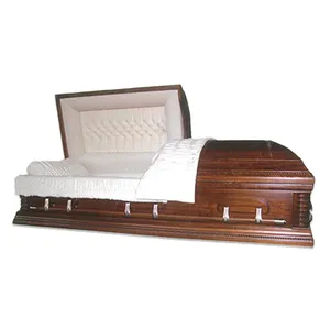 Cercueil en bois massif d'orme de qualité supérieure pour funérailles, velours d'amande satiné, coffre-fort en bois massif, urnes funéraires