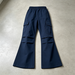 <span class=keywords><strong>Pantalon</strong></span> cargo pour femme, <span class=keywords><strong>bleu</strong></span> <span class=keywords><strong>marine</strong></span> uni, taille élastique, multi-poches, coupe évasée, jambe large, style streetwear décontracté, coupe bootcut - Product Image 4