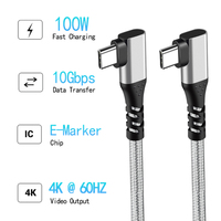 Tendencia 90 grados USB 3,1 USB C macho a tipo C Cable de datos de nailon macho PD100W Cable USB C de carga rápida para uso en computadora