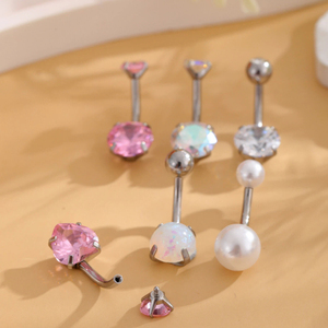 Lot de 6 Piercings de Nombril pour Femme, Bijoux en Cristal et Strass, Hypoallergéniques, Argent, Cadeau de Fiançailles et de Mariage - Product Image 4