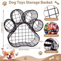 Panier de rangement en métal noir pour jouets de chien, en forme de patte, organisateur pour jouets de chien, laisses et couvertures, pour salon et extérieur