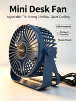 Mini ventilateur de bureau, alimentation par câble USB, ventilateur de bureau à 3 niveaux de vitesse, angles réglables