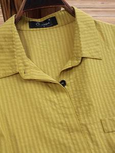 レディース ソリッドカラー ストライプ ボタンフロント フェイクポケット ストライプ 長袖シャツ ファッション - Product Image 5